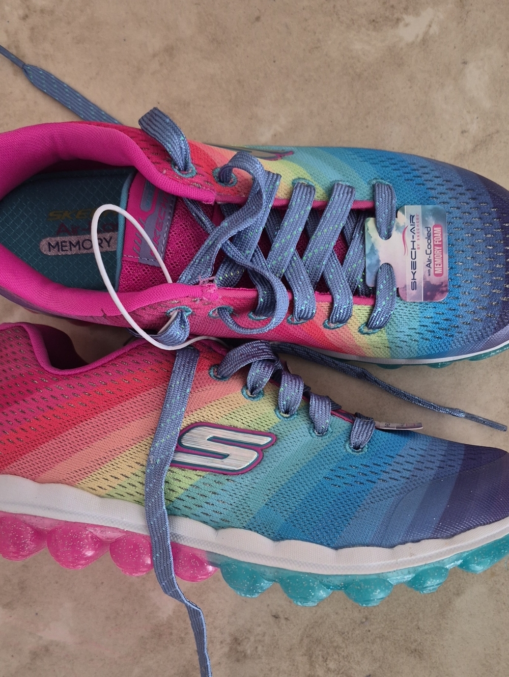 Skechers Kids Rainbow Foam-Back Athletic Sneakers - Pink Blue Green